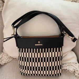 SPARTINA 449. West Bluff Crossbody
Bag Black Cream Leather Linen